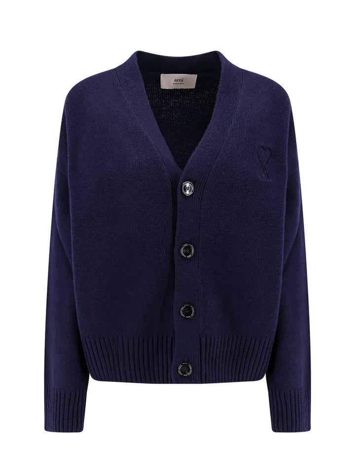 Extrafine merino wool and cashmere cardigan with embroidered logo