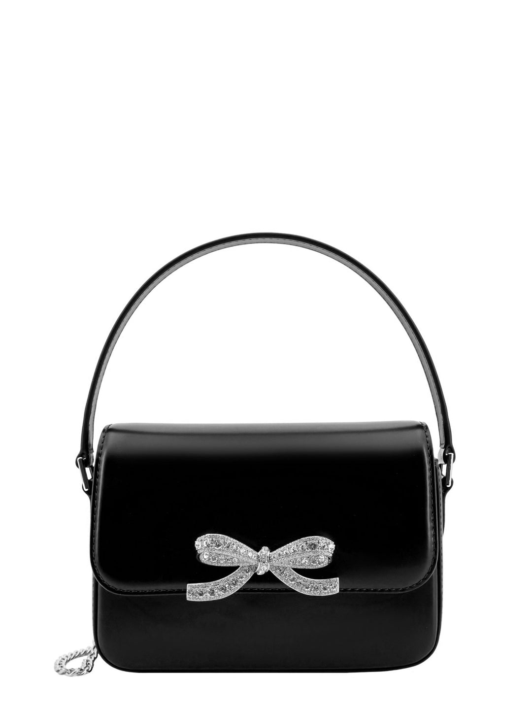 Leather handbag with frontal bow