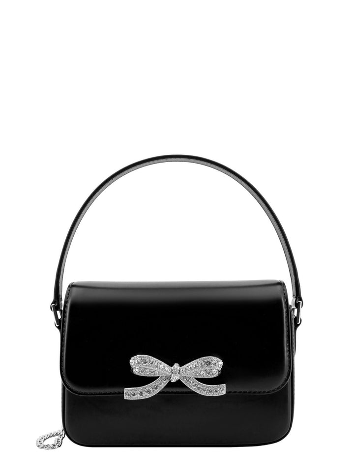 Leather handbag with frontal bow