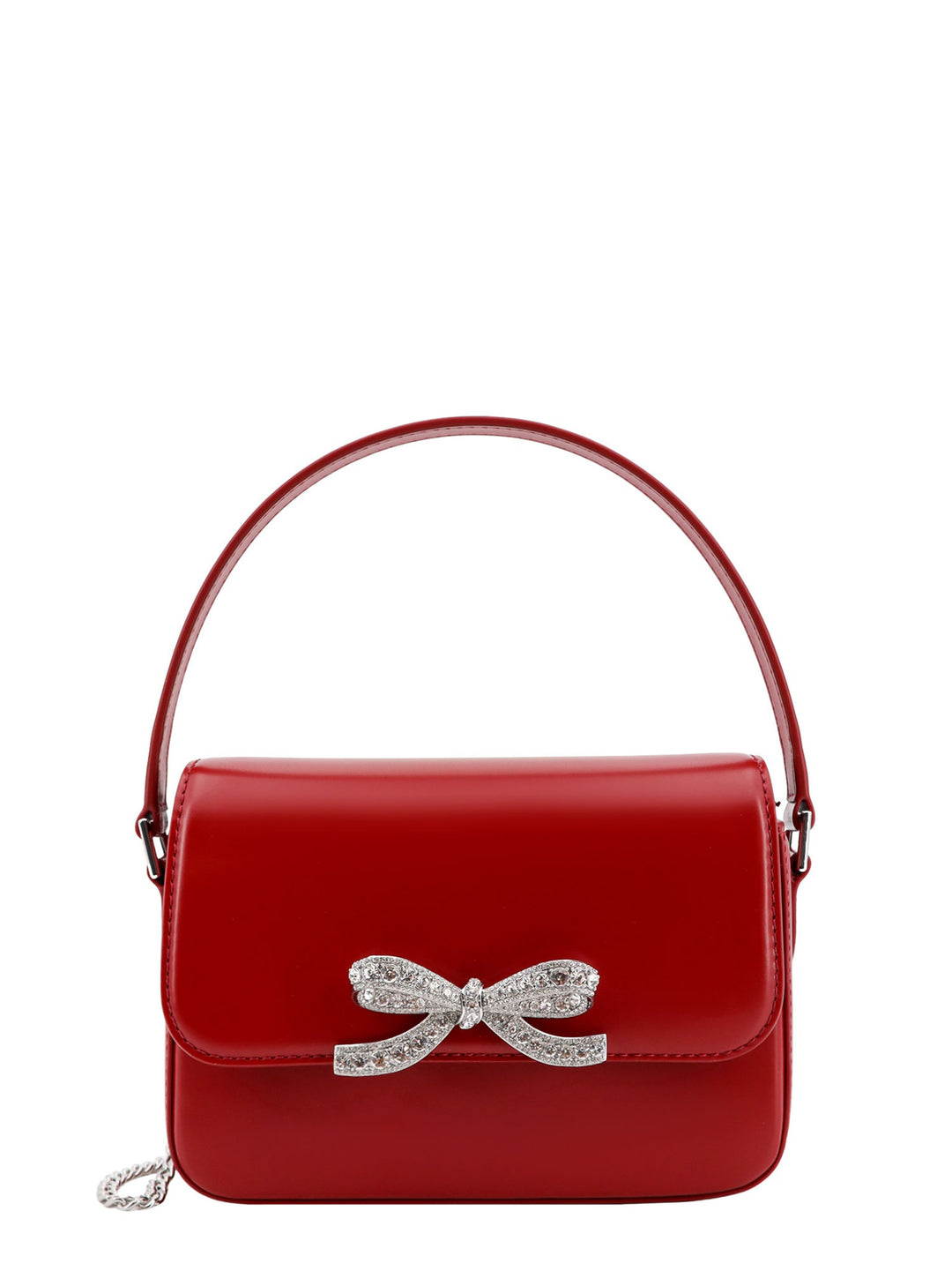 Leather handbag with frontal bow