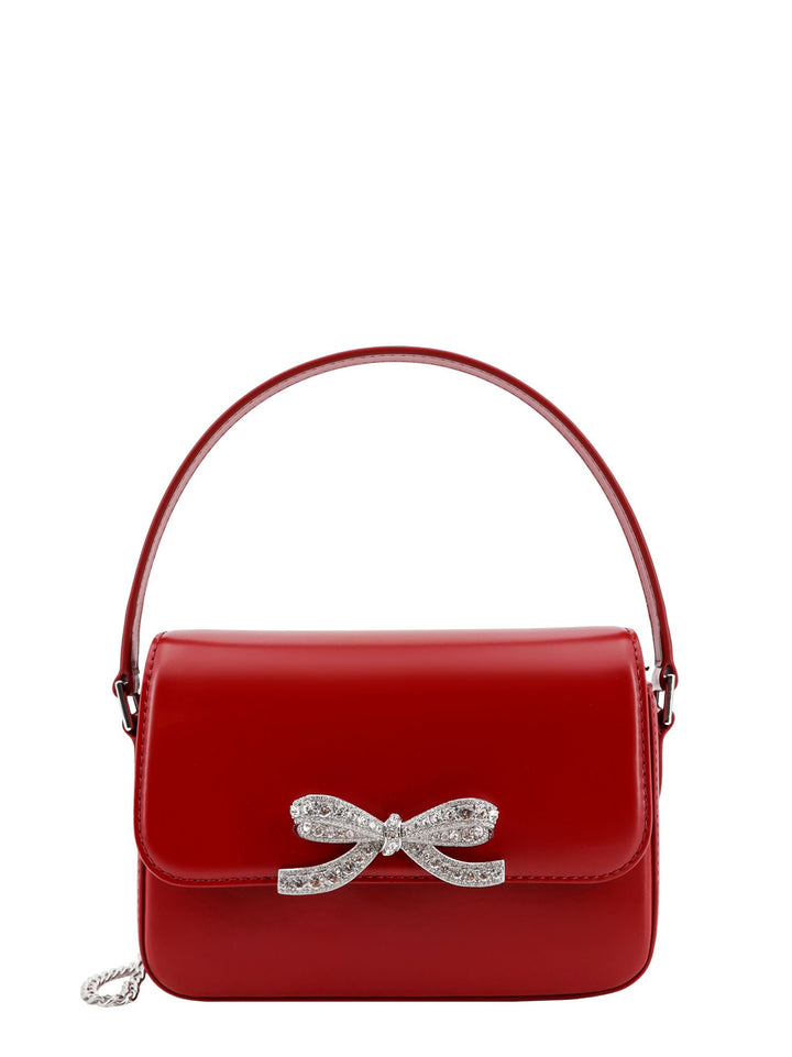 Leather handbag with frontal bow