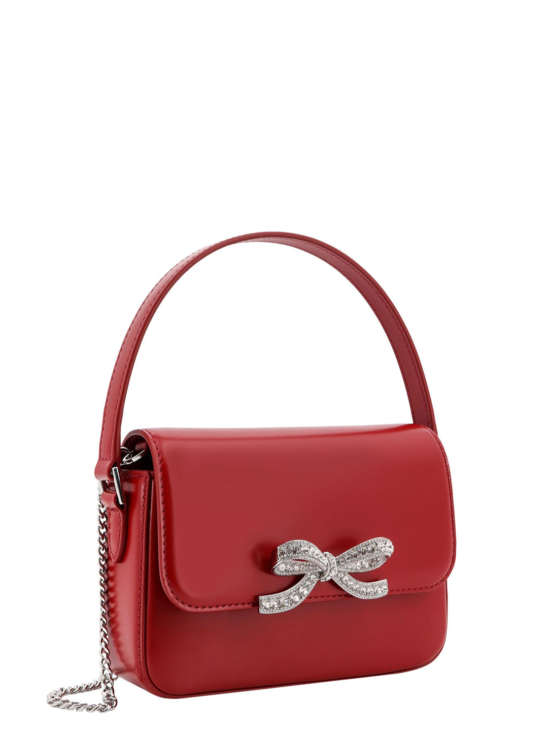 Leather handbag with frontal bow