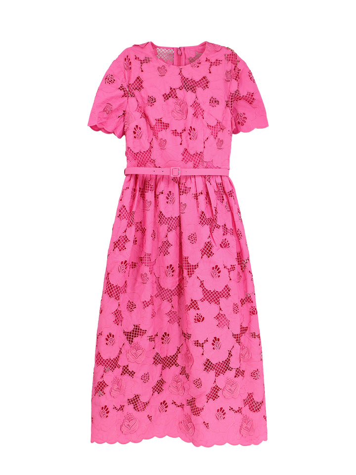 Cotton blend dress with all-over embroideries