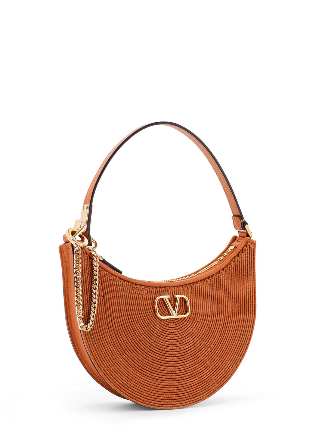 Mini Hobo VLogo Signature Valentino Garavani leather and rafia bag with metal and leather shoulder strap