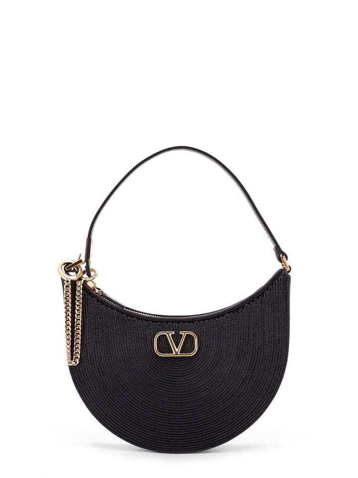 Mini Hobo VLogo Signature Valentino Garavani leather and rafia bag with metal and leather shoulder strap