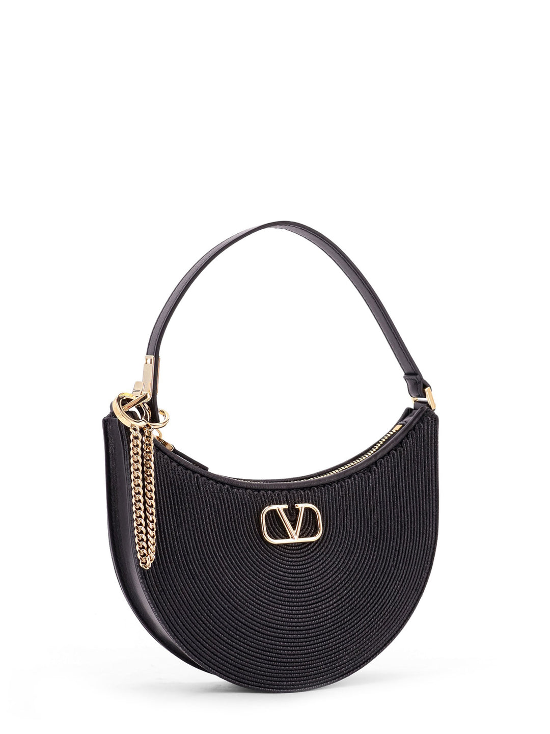 Mini Hobo VLogo Signature Valentino Garavani leather and rafia bag with metal and leather shoulder strap