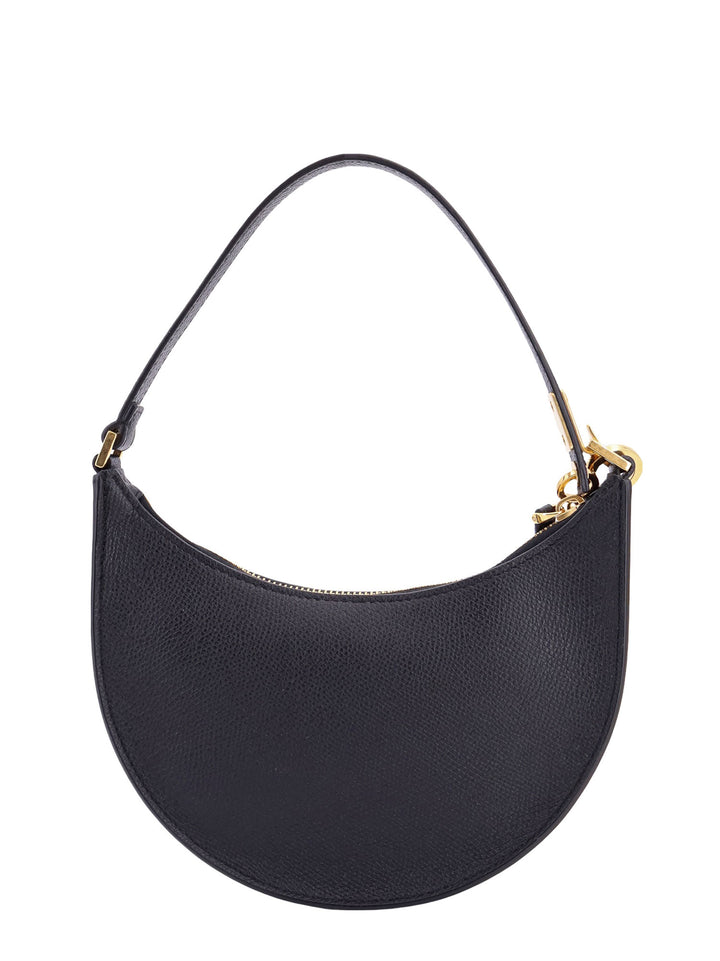 Leather shoulder bag with frontal VLogo Signature detail