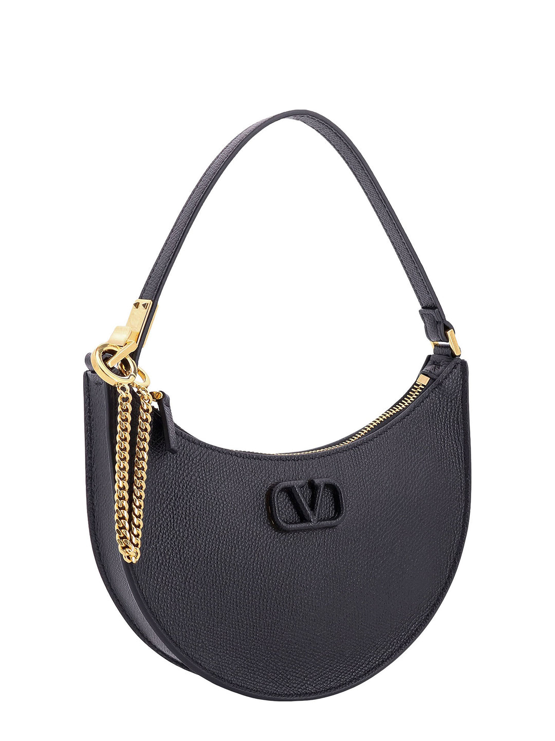 Leather shoulder bag with frontal VLogo Signature detail