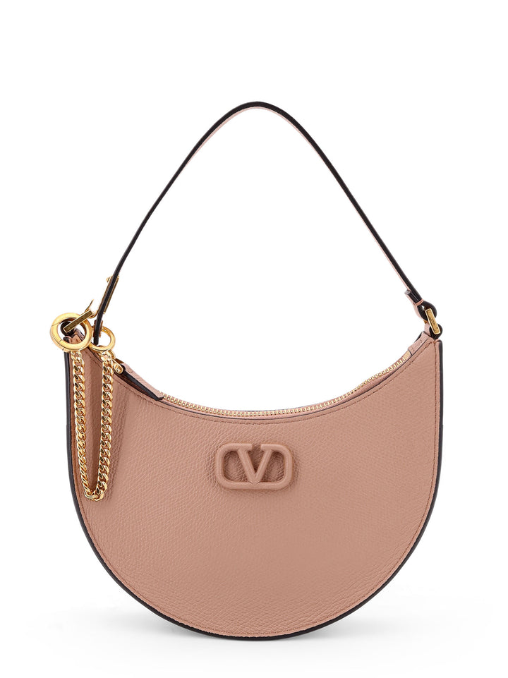 Leather shoulder bag with frontal VLogo Signature detail