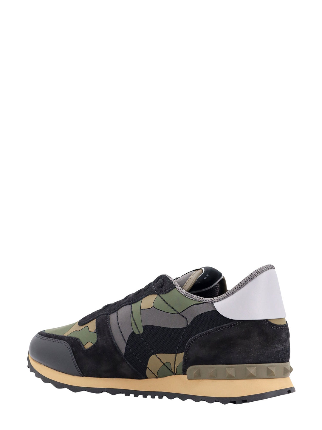 Leather and suede sneakers with camouflage print