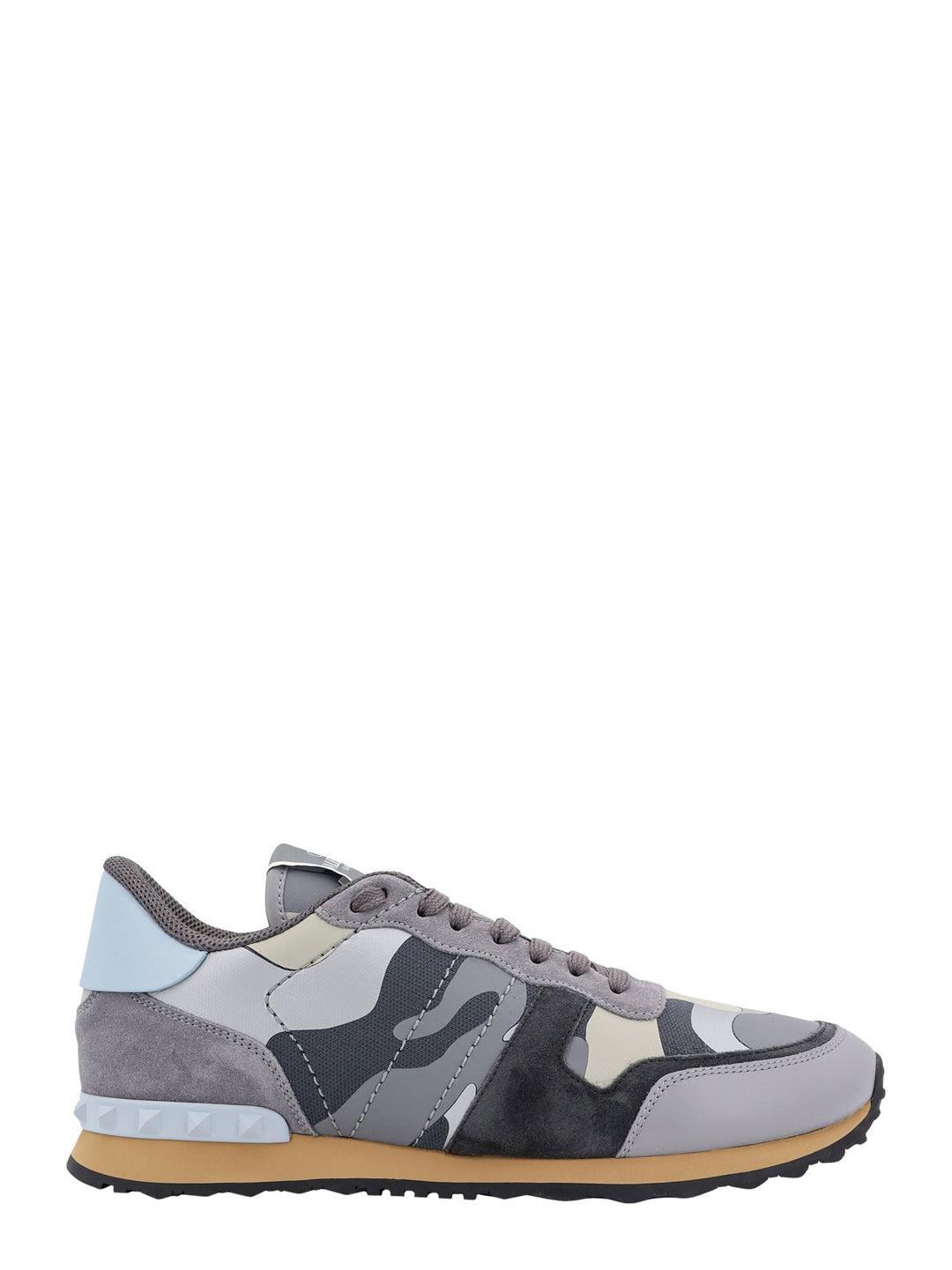 Leather and suede sneakers with camouflage print