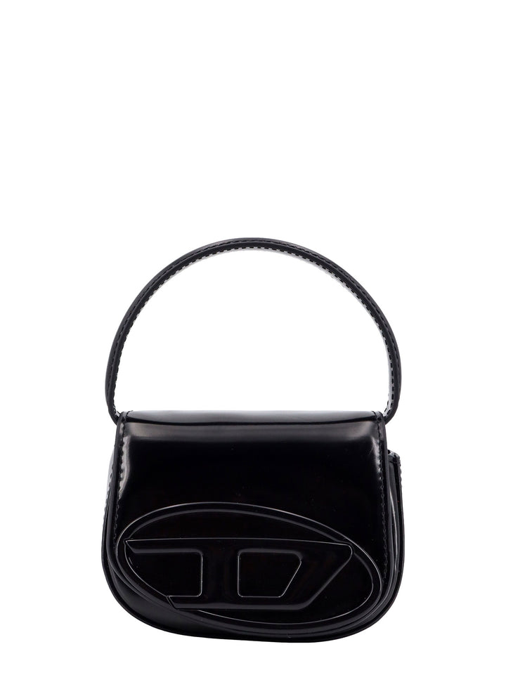 Leather handbag with frontal monogram