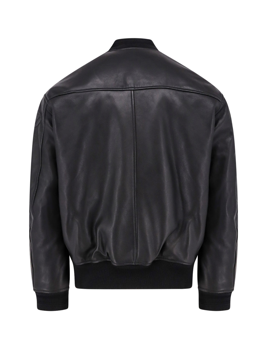 Padded leather jacket with ribbed profiles