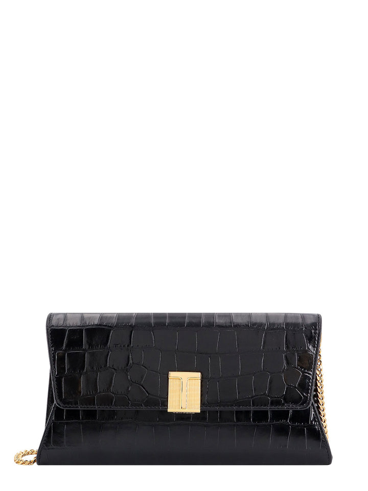 Croco print leather clutch