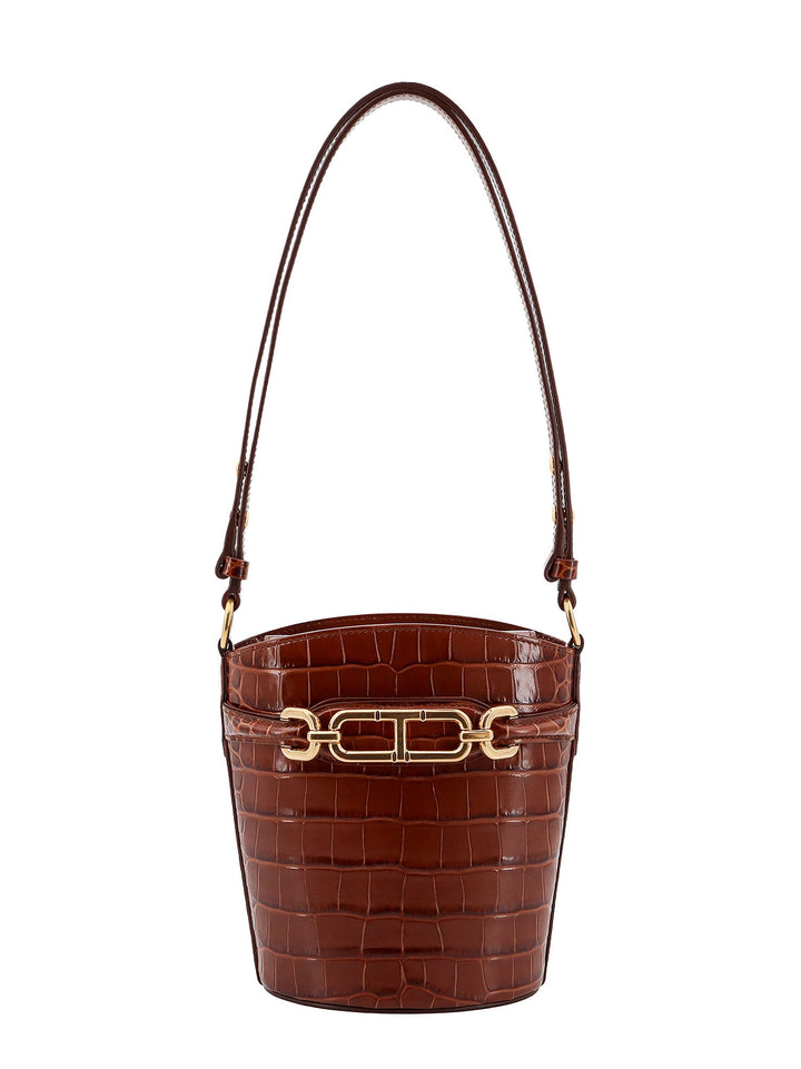 Croco-effect leather bucket bag with Whitney T detail