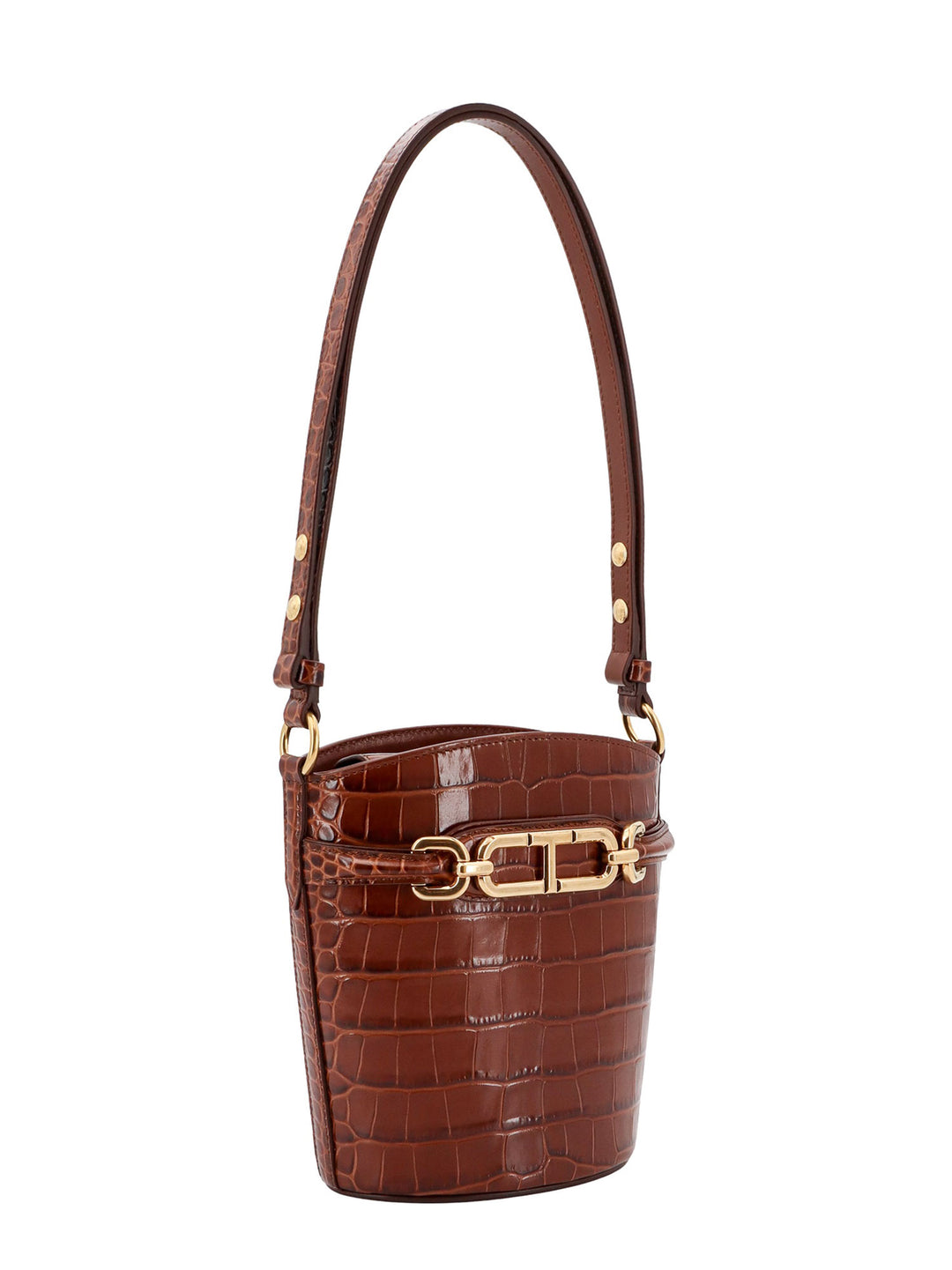 Croco-effect leather bucket bag with Whitney T detail