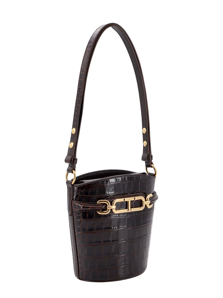 Croco-effect leather bucket bag with Whitney T detail