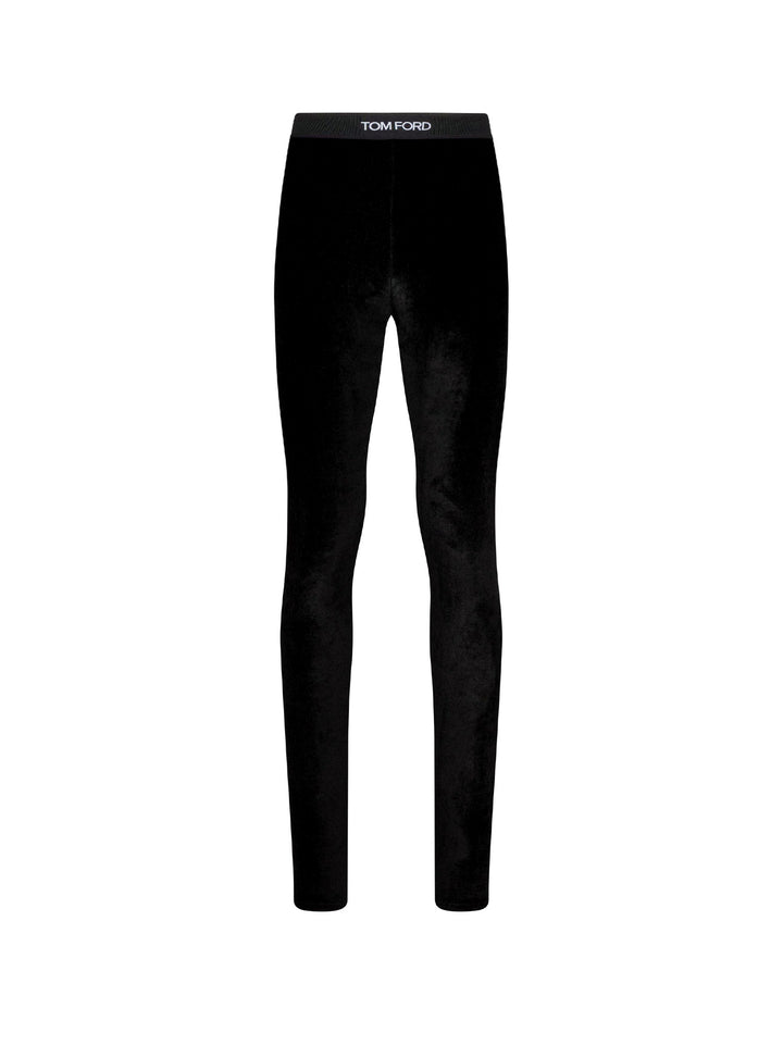 Velvet leggings with logo detail