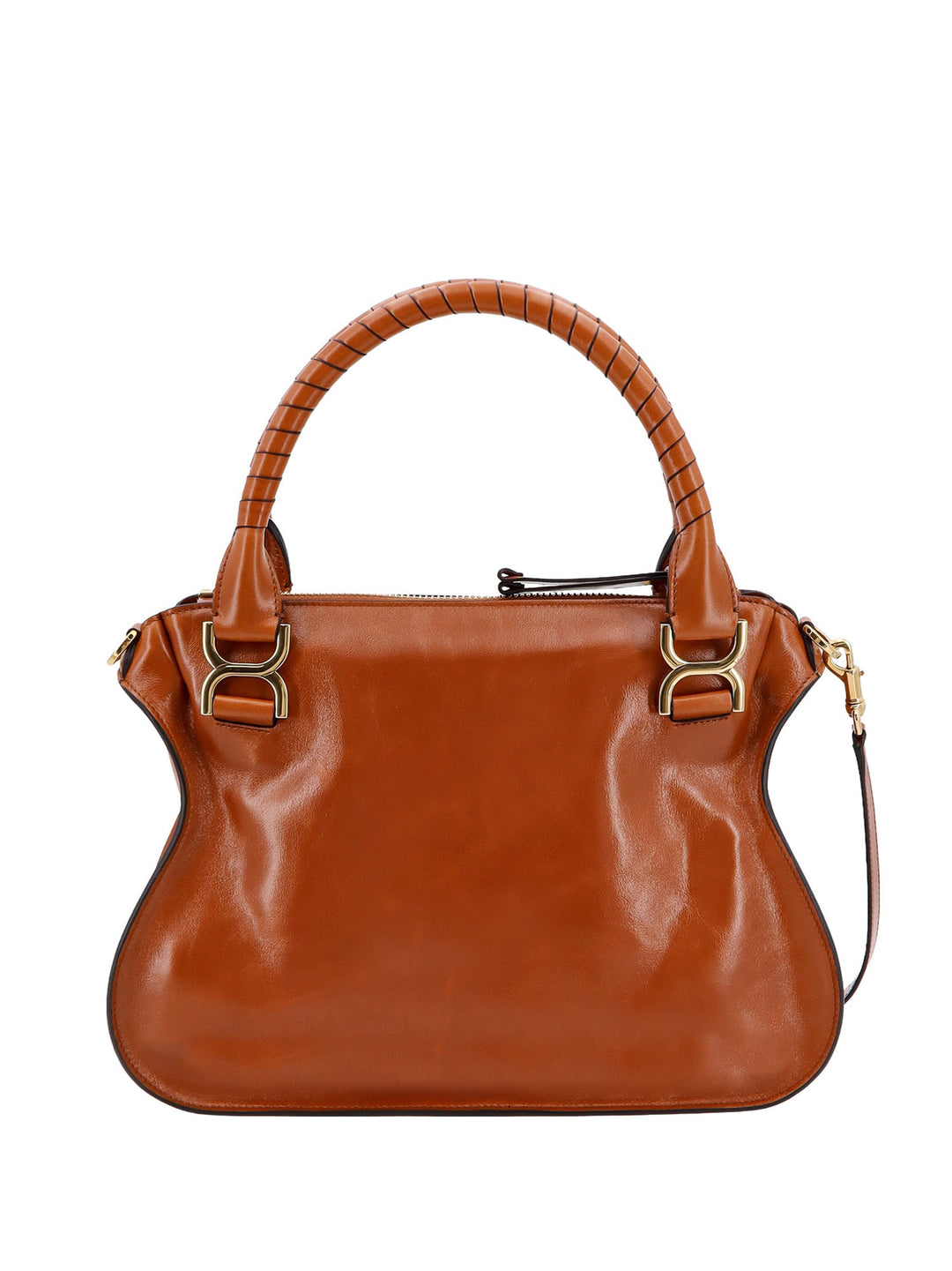 Leather handbag with engraved logo