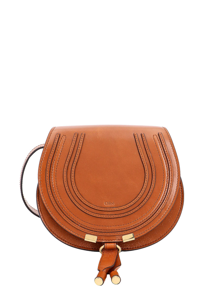 Leather shoulder bag with frontal logo