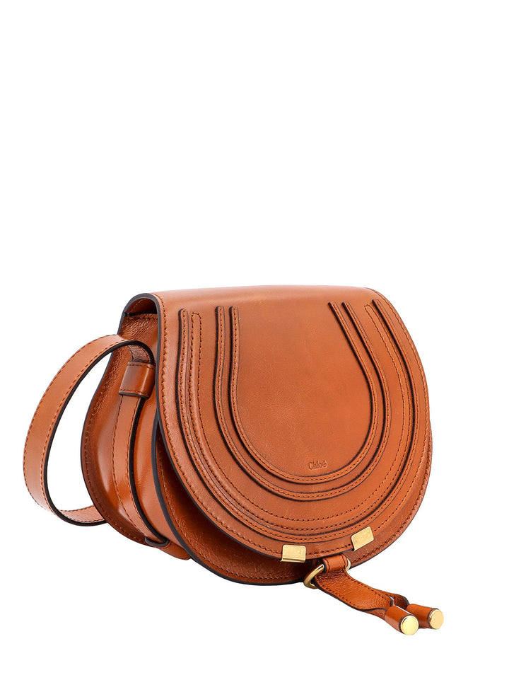 Leather shoulder bag with frontal logo