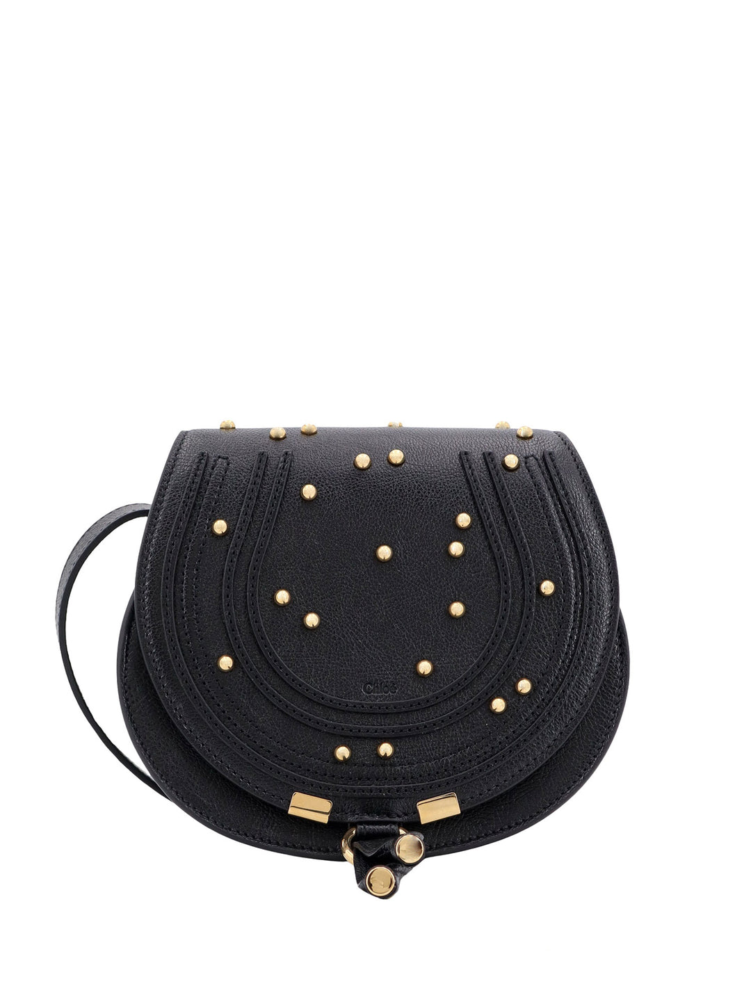 Leather shoulder bag with metal studs