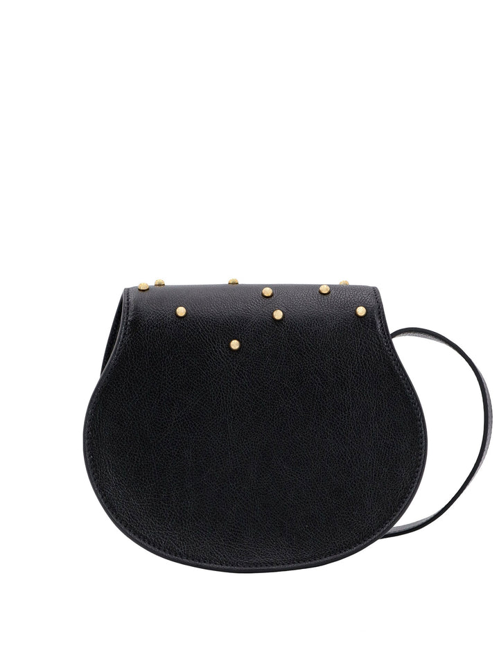 Leather shoulder bag with metal studs