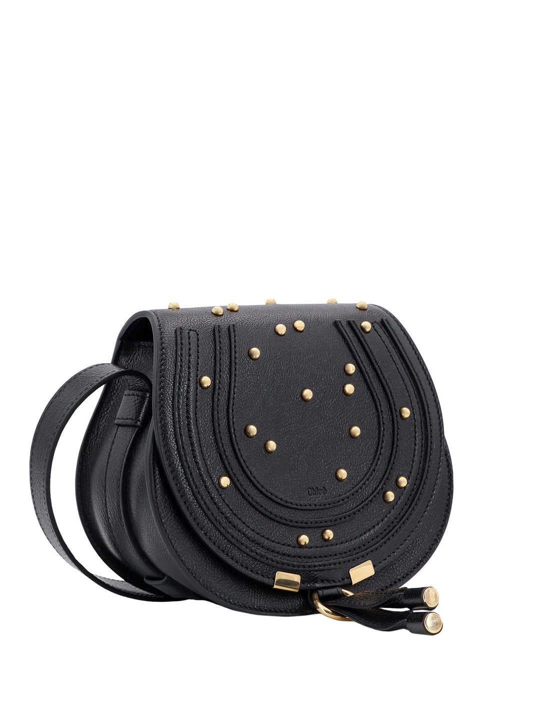 Leather shoulder bag with metal studs