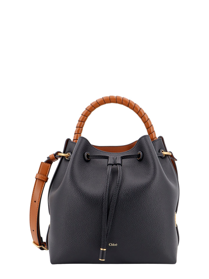 Leather bucket bag with logo print