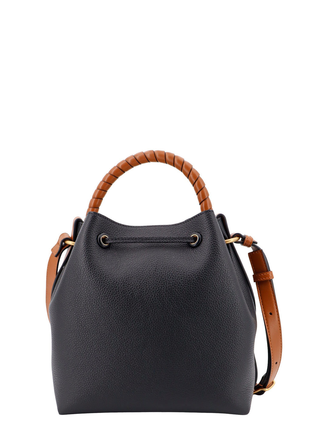 Leather bucket bag with logo print