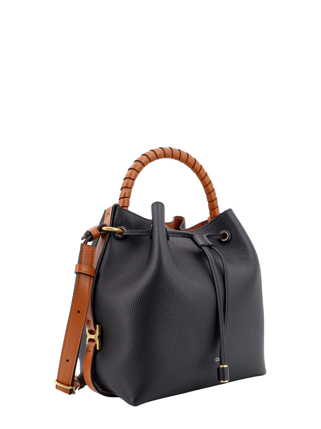 Leather bucket bag with logo print