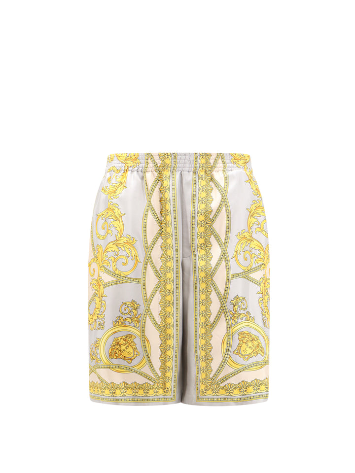 Silk bermuda shorts with La Coupe Des Dieux print