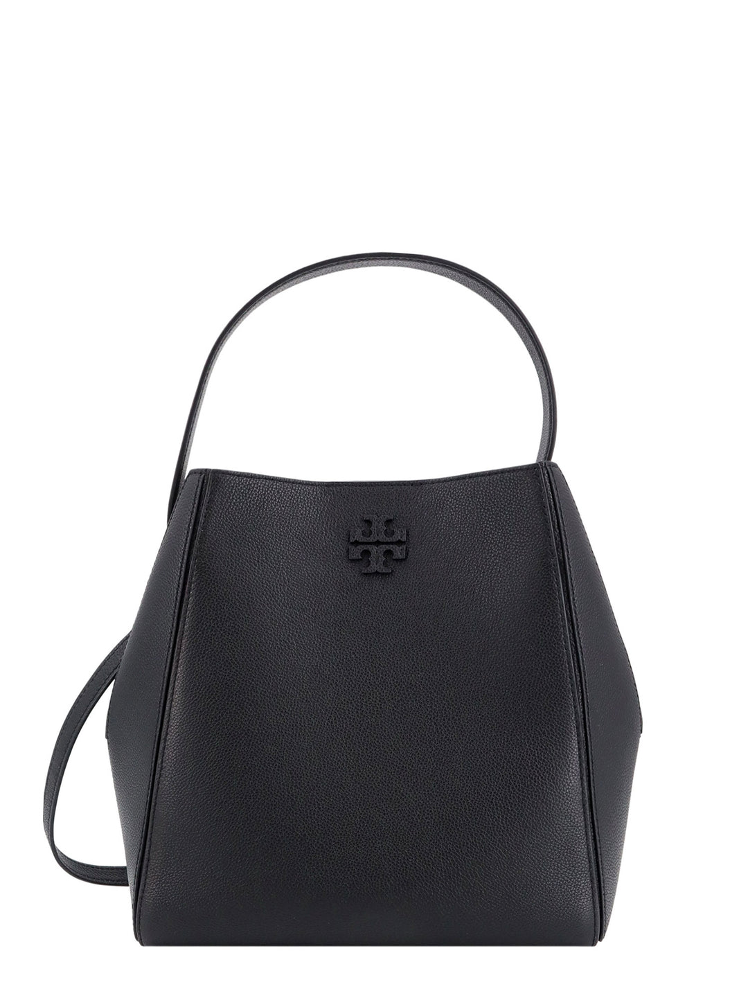 Leather shoulder bag with frontal embossed logo