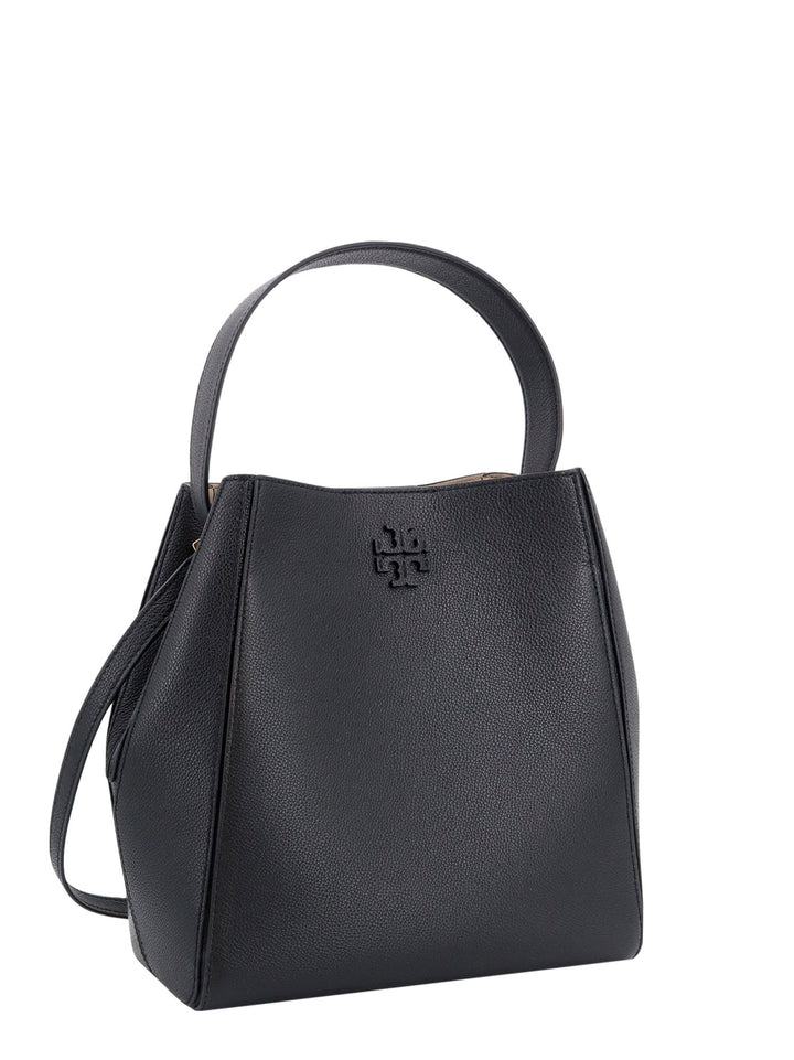 Leather shoulder bag with frontal embossed logo