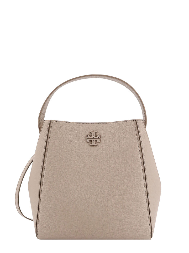 Leather shoulder bag with frontal embossed logo