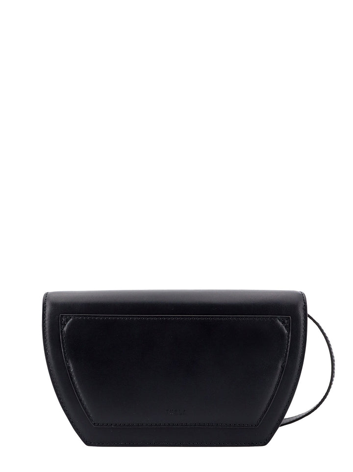 Leather shoulder bag with metal logoed detail