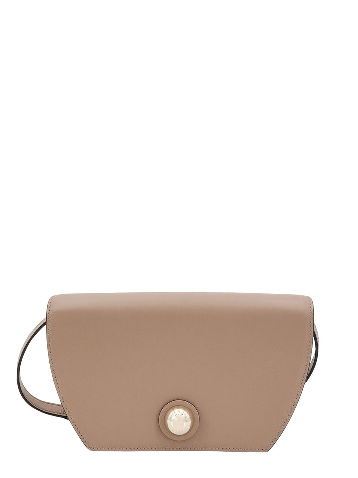 Leather shoulder bag with metal logoed detail