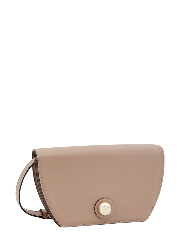 Leather shoulder bag with metal logoed detail