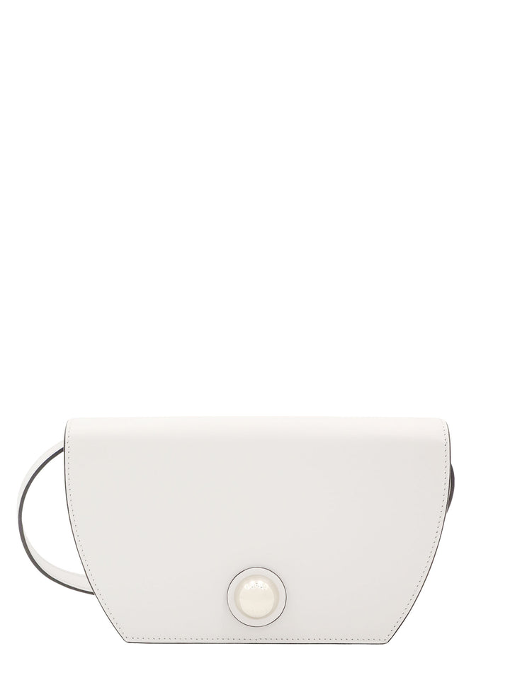 Leather shoulder bag with metal logoed detail