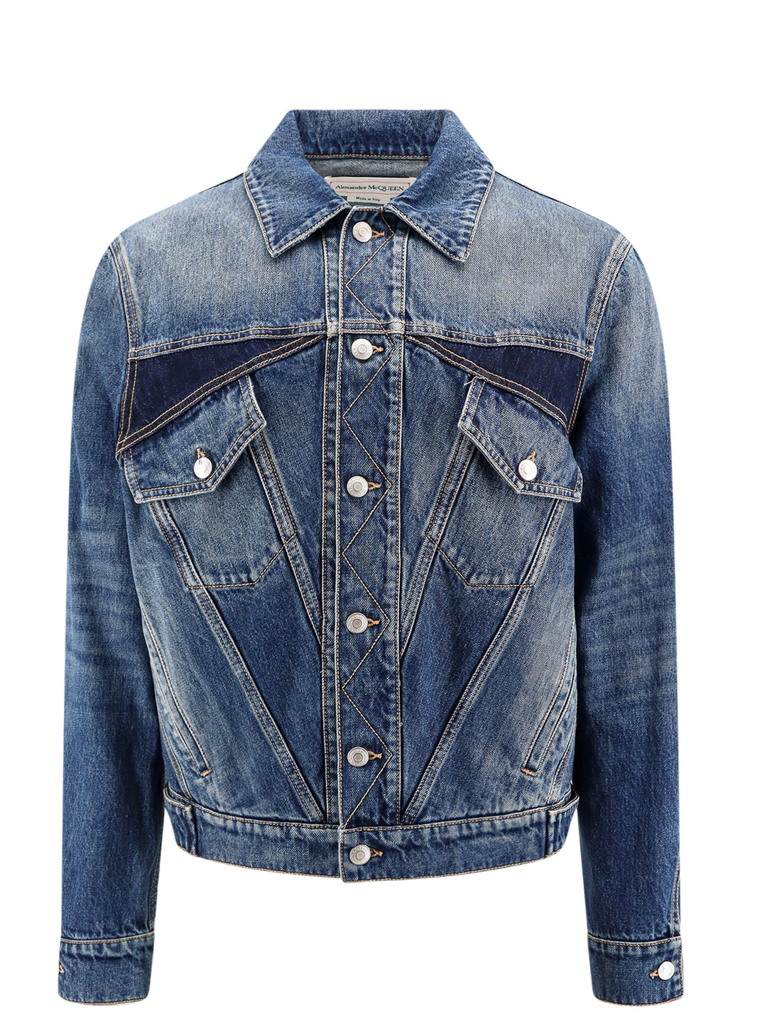 Denim jacket with stitching and contrasting inserts