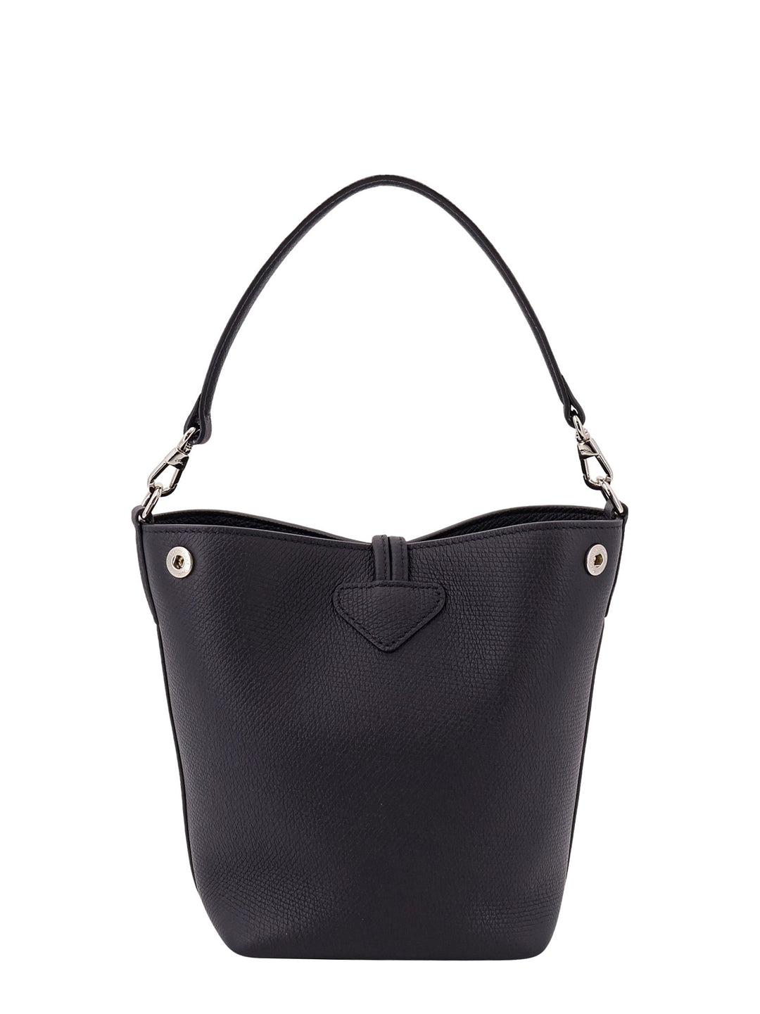 Leather bucket bag with lateral snao buttons