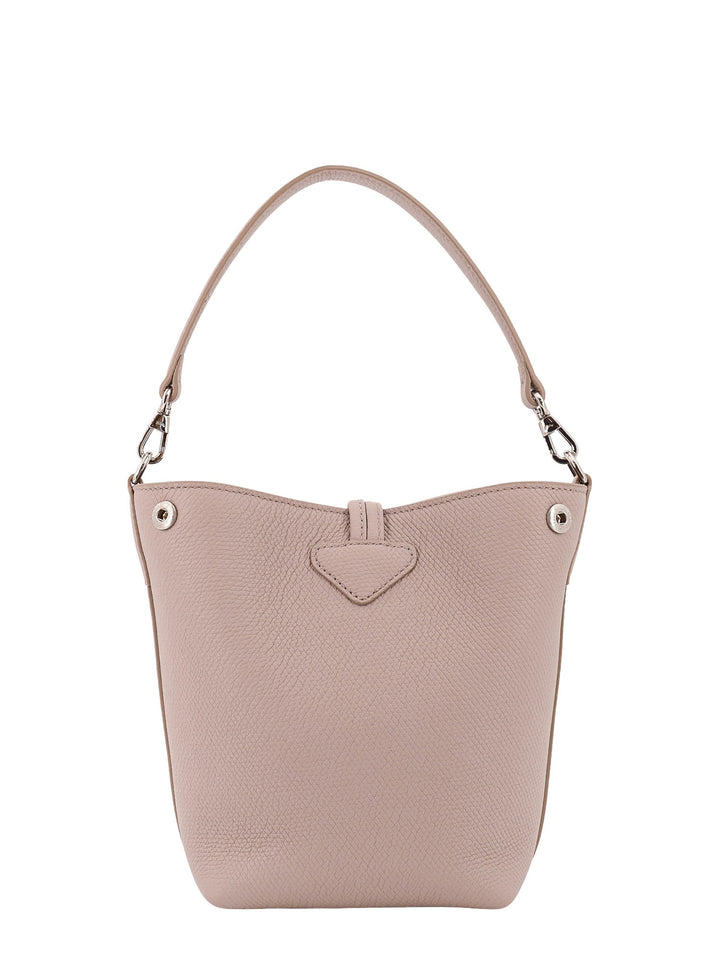 Leather bucket bag with lateral snao buttons