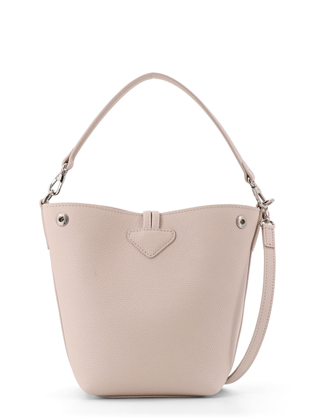 Leather bucket bag with lateral snao buttons