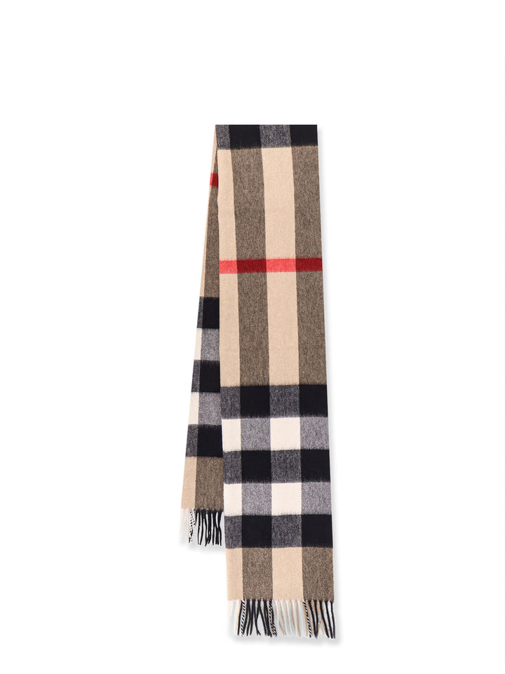 Half Mega Check cashmere scarf with fringe