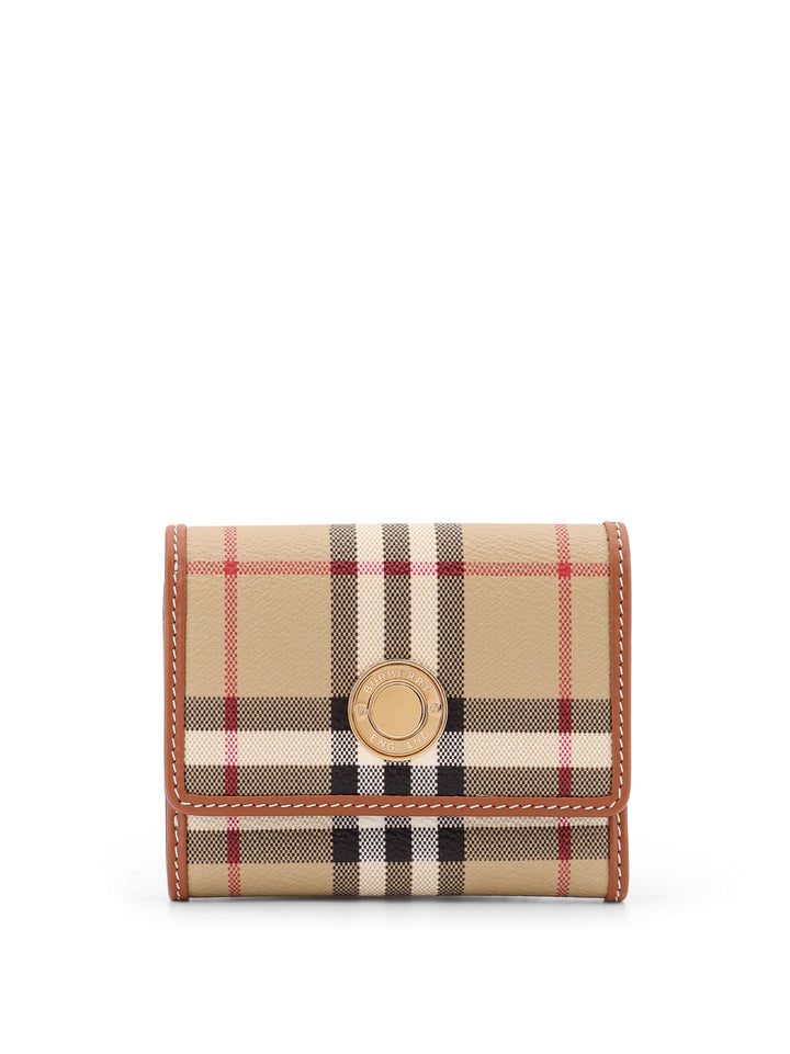 Wallet with Check motif, flap closure with snap button and gold metal detail