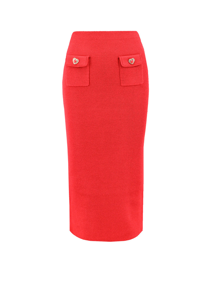 Knitted midi skirt with heart buttons