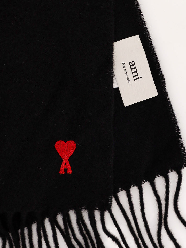 Wool scarf with embroidered logo on the bottom