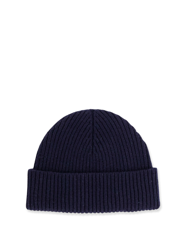 Ribbed virgin wool hat with frontal embroidery