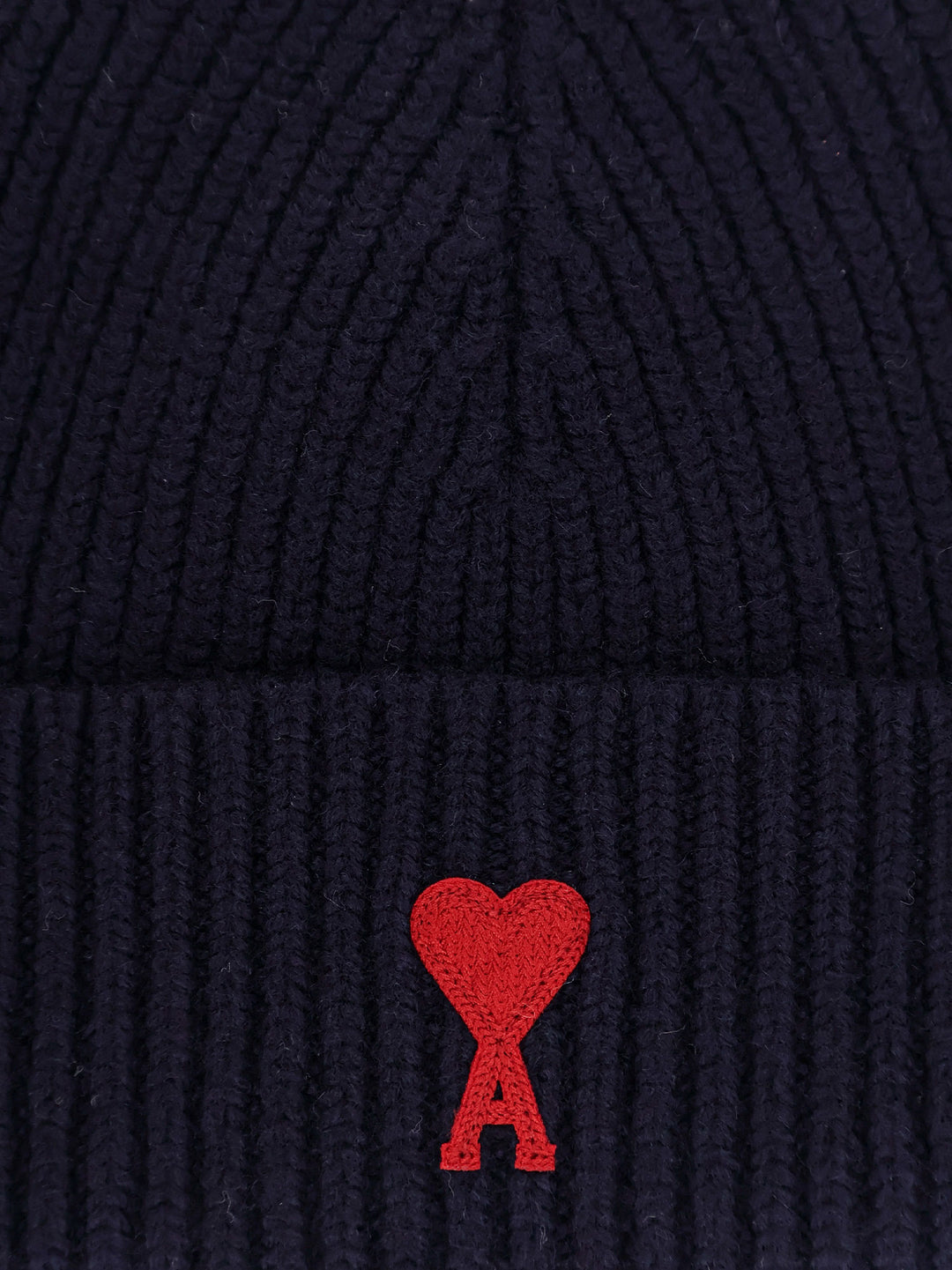 Ribbed virgin wool hat with frontal embroidery