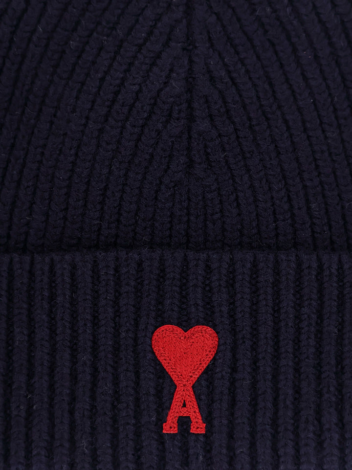 Ribbed virgin wool hat with frontal embroidery